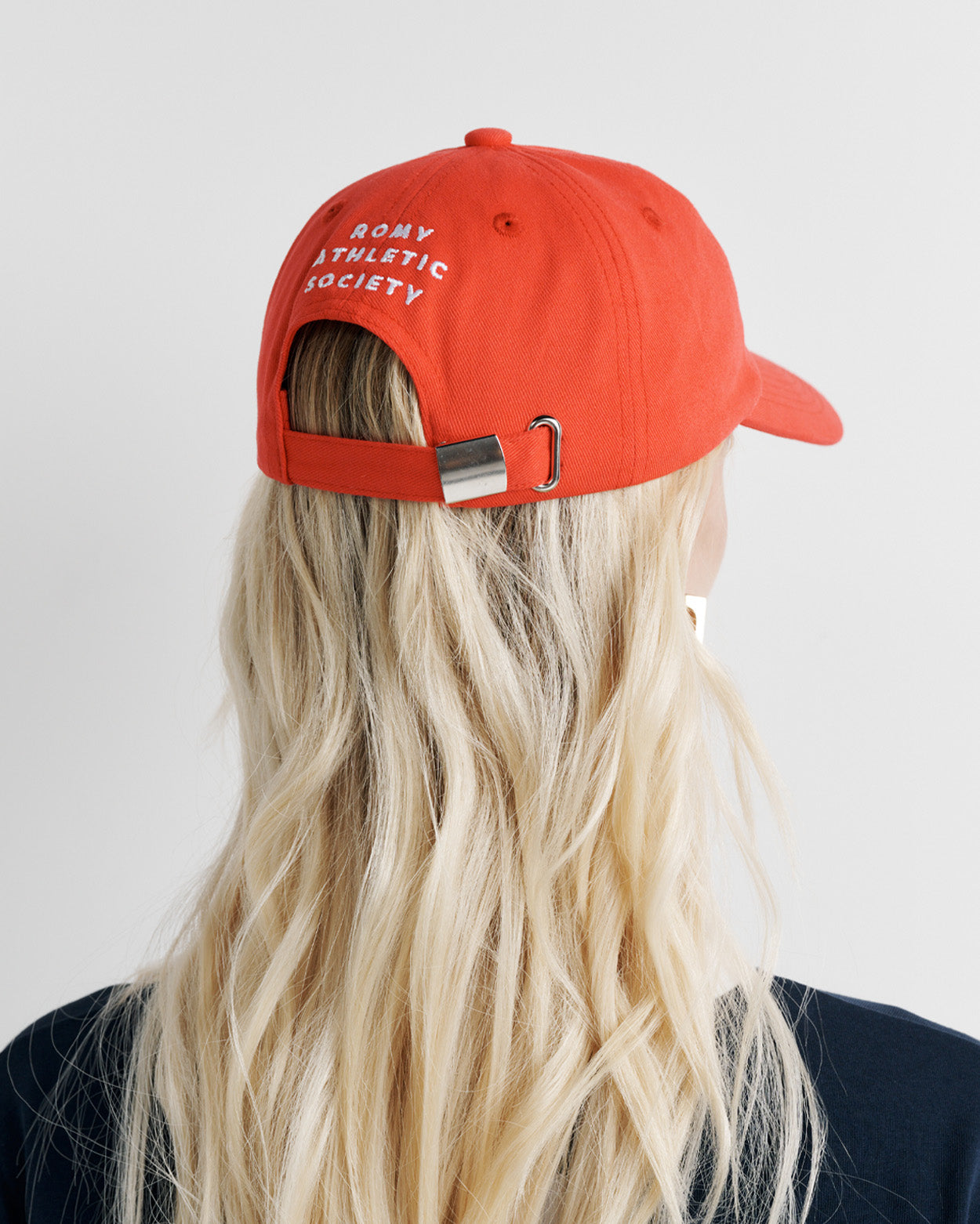 Training Day Cap in red – embroidered cotton cap with artwork by Eliza Gosse for Romy The Brand