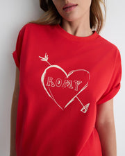 Cupid’s Heart tee – red cotton boyfriend t-shirt with heart graphic by Romy The Brand