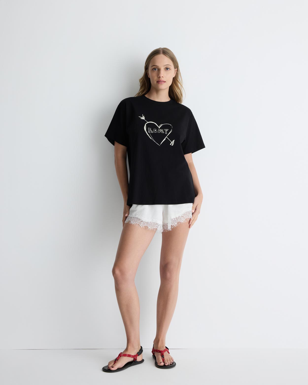 Cupid’s Heart tee in black – cotton boyfriend t-shirt with heart graphic by Romy The Brand