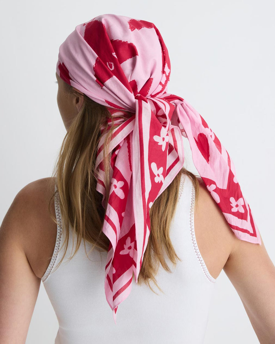 Summer Love Scarf – lightweight cotton scarf with pink artistic print by Jake Pedro for Romy The Brand