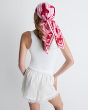 Summer Love Scarf – lightweight cotton scarf with pink artistic print by Jake Pedro for Romy The Brand