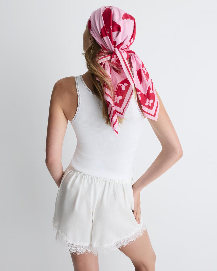 Summer Love Scarf – lightweight cotton scarf with pink artistic print by Jake Pedro for Romy The Brand