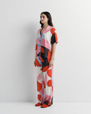 Reese Shirt – tailored button-up shirt with open collar and artistic print by Anne Marie Jackson for Romy The Brand