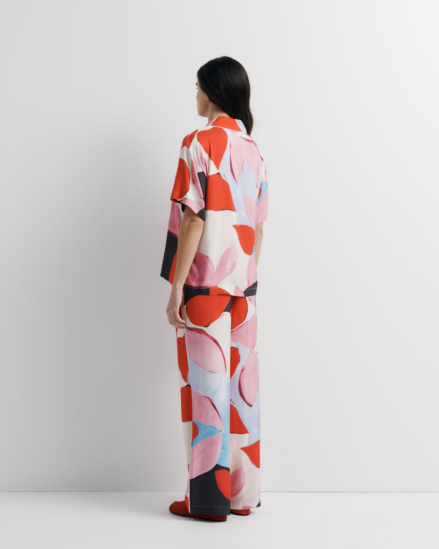 Reese Shirt – tailored button-up shirt with open collar and artistic print by Anne Marie Jackson for Romy The Brand