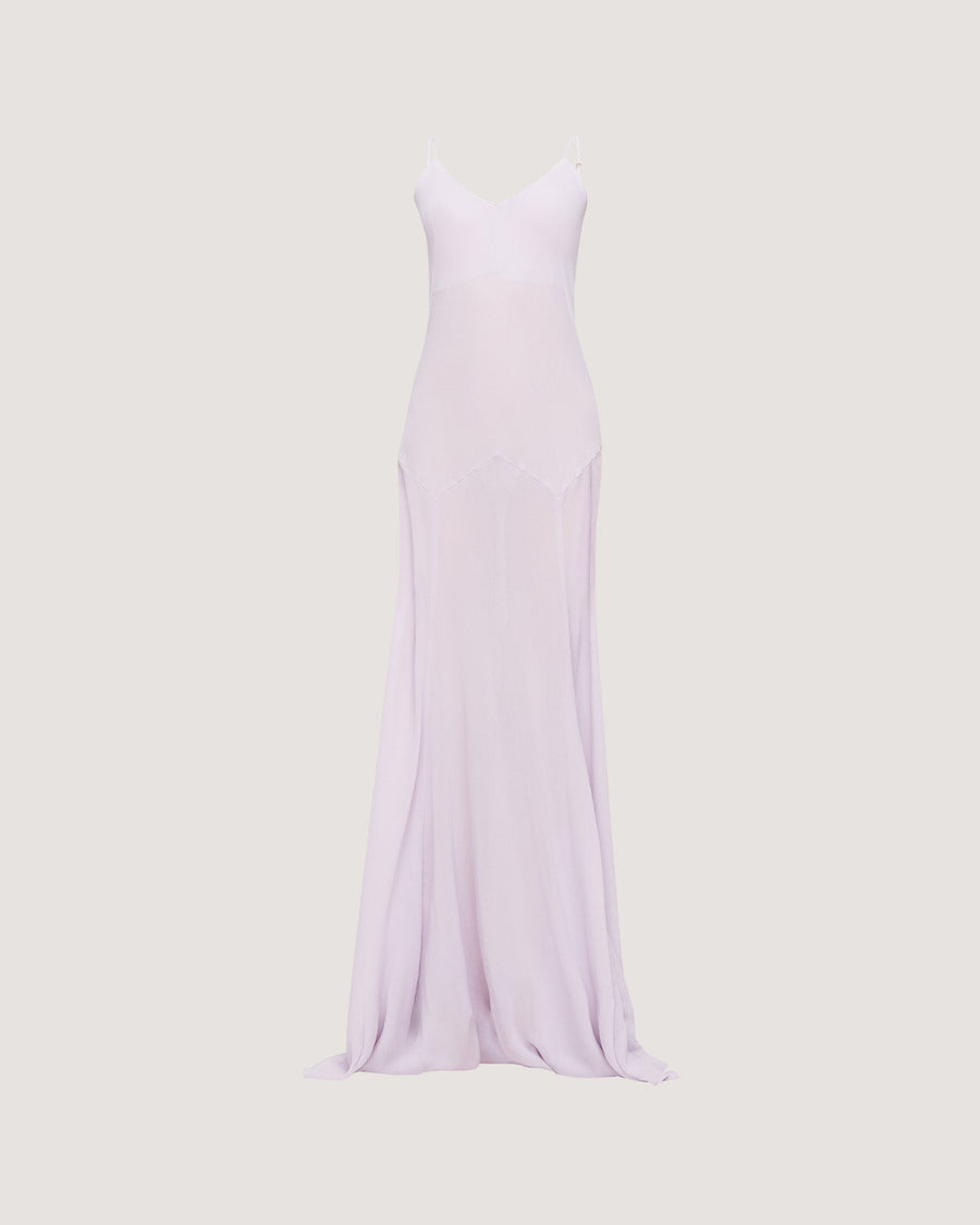 The Charlie Gown in Lilac is a reimagined Romy favorite, featuring a floor-length silhouette, adjustable straps, and a separate slip. Crafted from 100% polyester for effortless elegance and versatility.