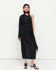Make a statement in the Leo Top – a one-shoulder, long-sleeve design featuring an exaggerated neck tie and side splits for effortless elegance.