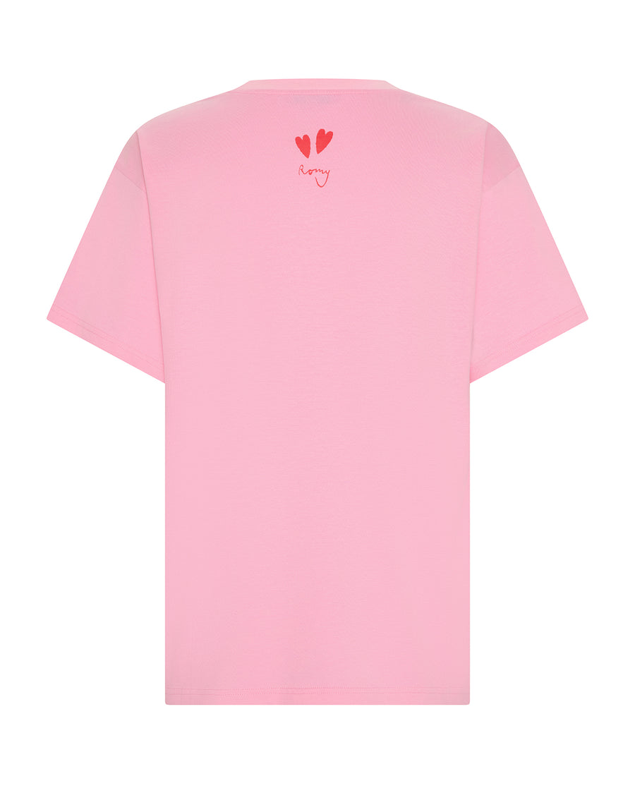 Love You To The Moon and Back tee – pink cotton boyfriend t-shirt with Valentine’s graphic by Romy The Brand