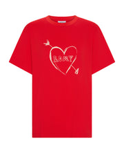 Cupid’s Heart tee – red cotton boyfriend t-shirt with heart graphic by Romy The Brand